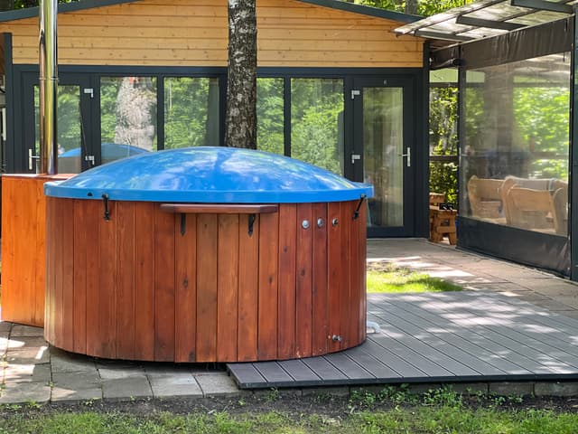 Sodyba su pirtimi, kubilu ir ežero pakrante