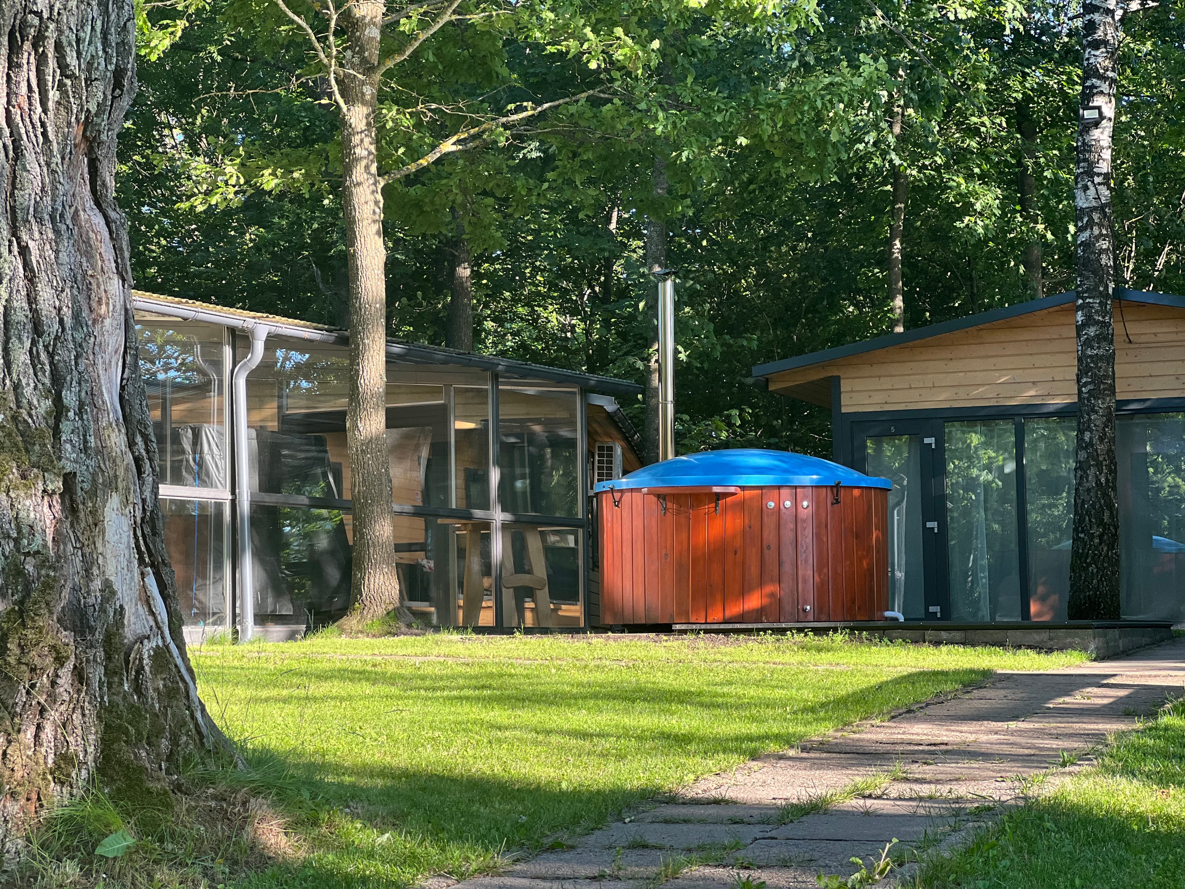 Sodyba su pirtimi, kubilu ir ežero pakrante